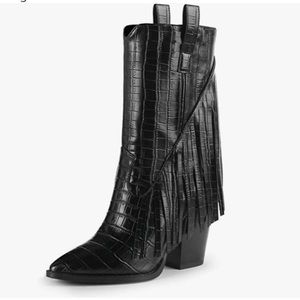 Black fringe cowboy boot western Coachella style